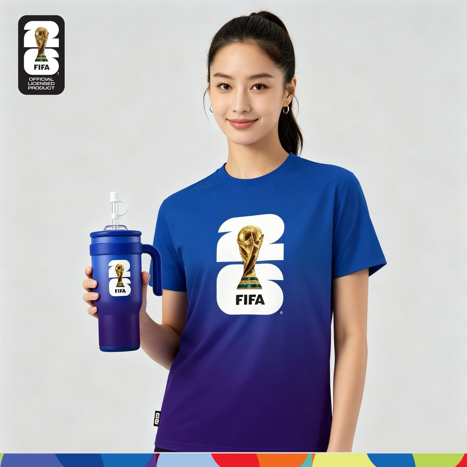 FIFA World Cup 2026™ Unisex Dry-Fit Jersey Blue-Purple Gradient + FIFA World Cup 2026™ Double Wall Vacuum Tumbler 900ml (Blue & Purple)
