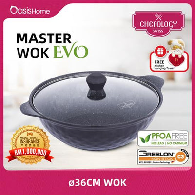 Chefology 36cm Master Wok Evo Free Kitchen Hanging Towel (Red)