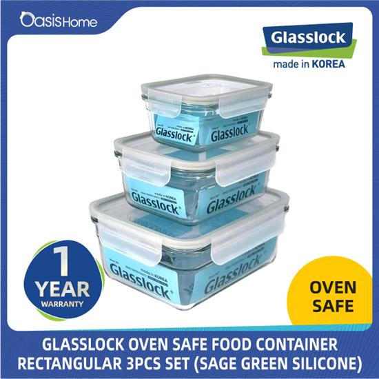 Glasslock Rectangular Oven Safe Food Container 3pcs Set (Sage Green ...